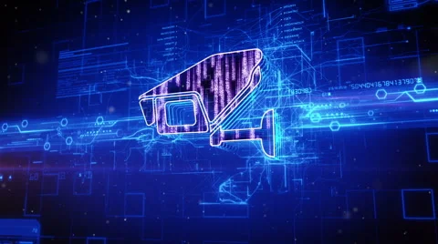 Surveillance camera icon on abstract blue background Stock Footage 63553243