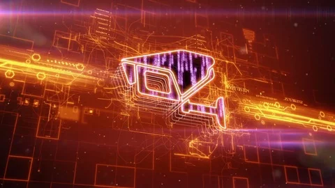 Surveillance camera icon on abstract orange background Stock Footage 72313100