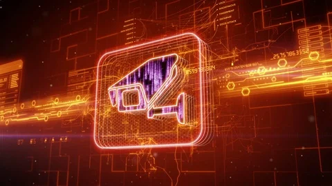 Surveillance camera icon on abstract orange background Stock Footage 72345689