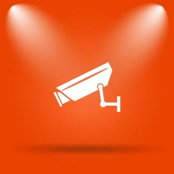Surveillance camera icon. Internet button on orange background.. Stock Illustration