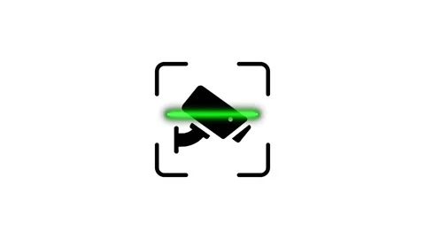 Surveillance camera icon scanning with green light in a focus square, techn.. Stock Footage 346498670