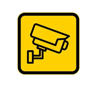 Surveillance Camera Icon in Yellow Square Background for Security Signage Stock Illustration