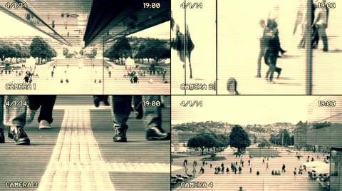 Surveillance camera monitor split screen background. public safety observation. Video stock 61369980