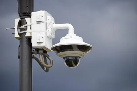 Surveillance Camera Mounted On Pole Stock Photos