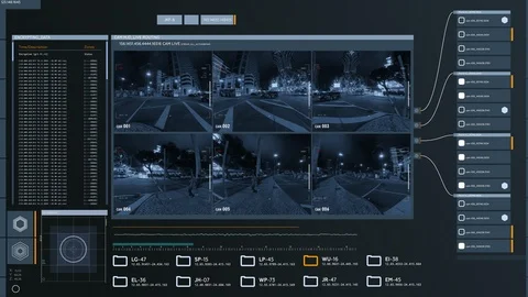 Surveillance Camera Multi Screen, Screen Interface, Modern Spy Technology Stock Footage 124842243
