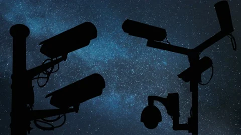 Surveillance Camera by Night, Time Lapse with Stars and Milky Way in Background Stock Footage 149388808