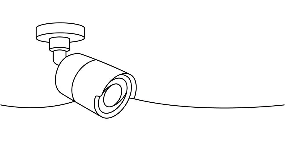Surveillance camera one line continuous drawing. Security surveillance system Stock Illustration