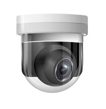 Surveillance camera round white circular view of the hanging fixture. Security Stock Illustration