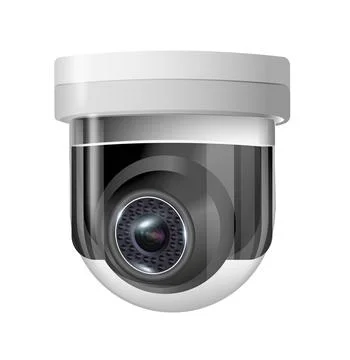 Surveillance camera round white circular view of the hanging fixture. Security Stock Illustration