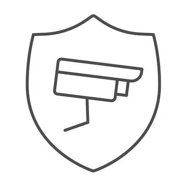Surveillance camera, shield, protection, security, cctv thin line icon, CCTV Stock Illustration