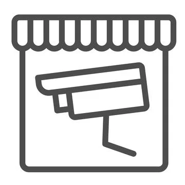 Surveillance camera, shop, store, customer, security line icon, CCTV concept Illustrazione stock
