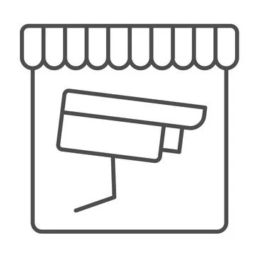 Surveillance camera, shop, store, customer, security thin line icon, CCTV Stock Illustration