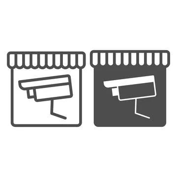 Surveillance camera, shop, store, customer, security line and solid icon, CCTV Stock Illustration
