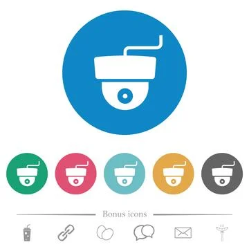 Surveillance camera solid flat round icons Stock Illustration