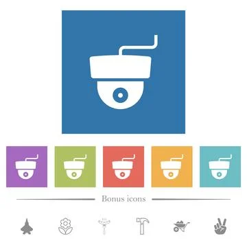 Surveillance camera solid flat white icons in square backgrounds 库存插图
