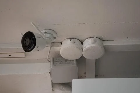 Surveillance Camera System Mounted on Ceiling with Acoustic Sensors 写真素材