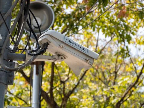 Surveillance camera technology enhances security in urban areas informative.. Stock Photos