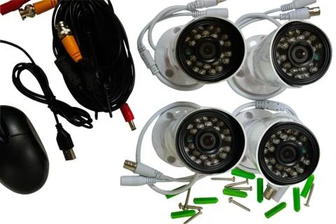 Surveillance camera on a white background. Stock Photos