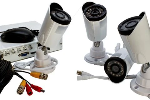Surveillance camera on a white background. Stock Photos