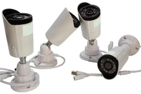 Surveillance camera on a white background. Stock Photos