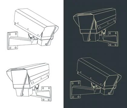 Surveillance camera with windscreen wiper blueprints Stock Illustration
