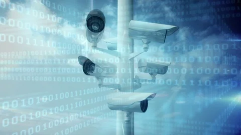 Surveillance cameras and binary codes Stock Footage 107684580