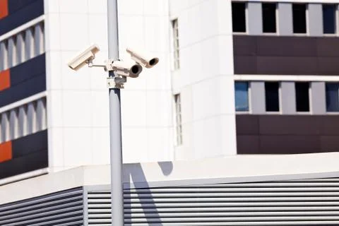 Surveillance cameras on the pole Stock Photos