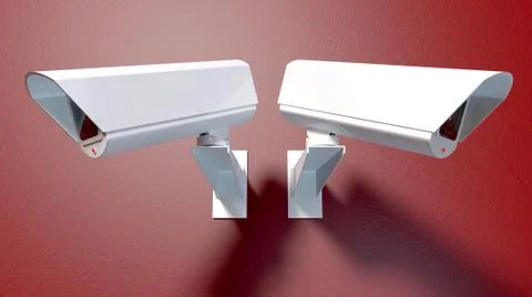 Surveillance cameras on red Stock Illustration