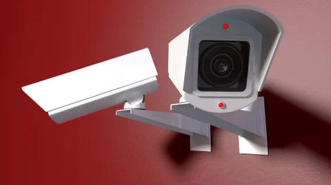 Surveillance cameras on red Stock Illustration
