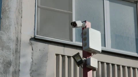 Surveillance CCTV camera on the territory of a prison camp. Stock Footage 252268350