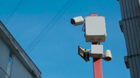 Surveillance CCTV camera on the territory of a prison camp. Stock Footage 252281567
