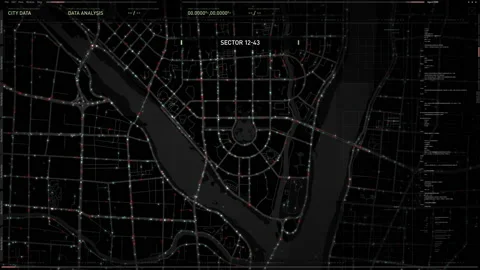 Surveillance detection network looking for the wanted vehicle on the night map Stock-Footage 201299196