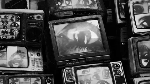 Surveillance eyes and tv Big brother Grunge art Stock Footage