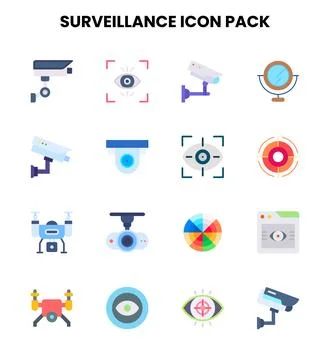 Surveillance Flat Set Icons Pack Stock Illustration