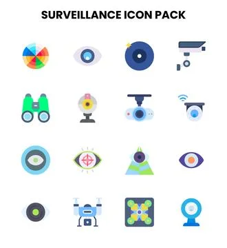 Surveillance Flat Vector Icons Pack Stock Illustration