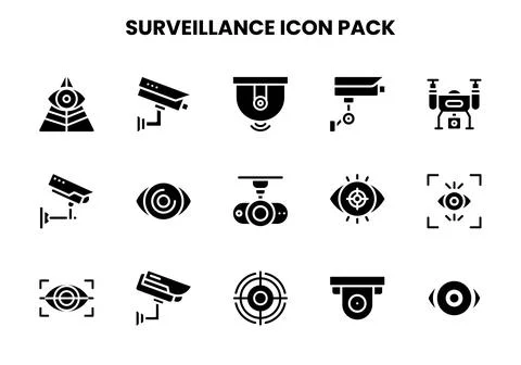 Surveillance Glyph Bundle Icons Pack Stock Illustration