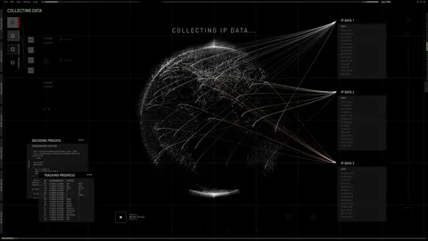 Surveillance Interface Searching Location By Scanning IP In Global Network Stock Footage 319257337