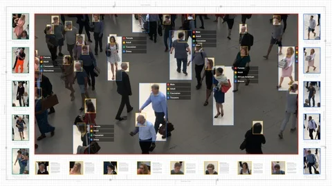 Surveillance interface using AI and facial recognition. Stock Footage 96711860