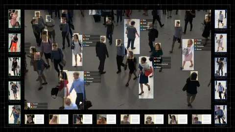 Surveillance interface using AI and facial recognition. Stock Footage 96712620