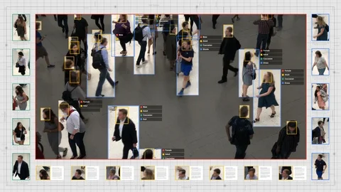 Surveillance interface using AI and facial recognition. Stock Footage 96714929