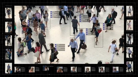 Surveillance interface using artificial intelligence and facial recognition. 스톡 동영상 96762149