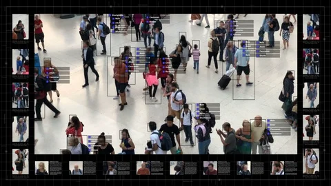 Surveillance interface using artificial intelligence and facial recognition. Vídeo Stock 98761298