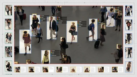 Surveillance interface using artificial intelligence and facial recognition. Stock Footage 98762816