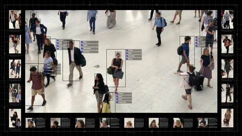 Surveillance interface using artificial intelligence and facial recognition. Stock Footage 98763251