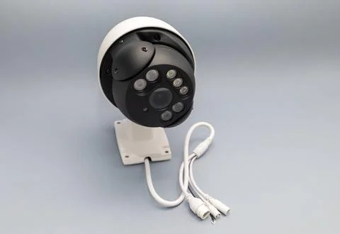 Surveillance IP Wireless Camera On Gray Background. Security Equipment For Smart Stock Photos