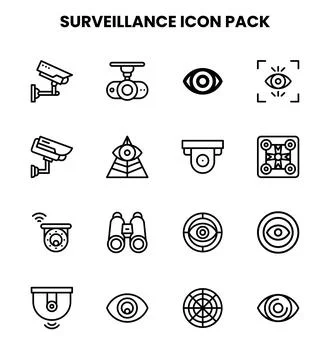 Surveillance Line Icons Pack Stock Illustration