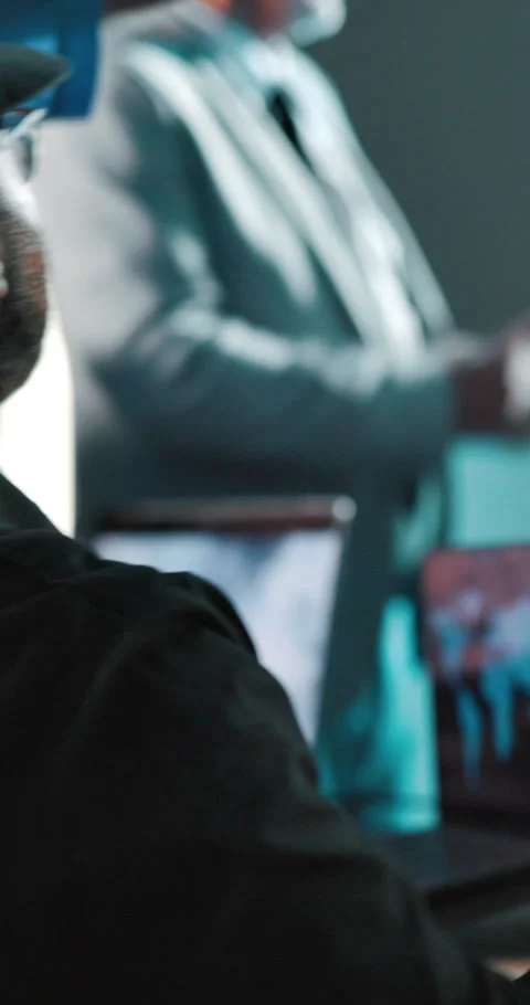 Surveillance, man or security guard with radio in control room, report Stock Footage 329343185