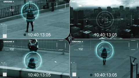 Surveillance monitor of a female agent Stock Footage
