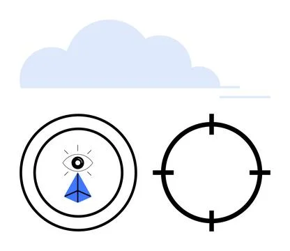 Surveillance, navigation, cloud storage, tracking systems, targeting, digital Stock Illustration