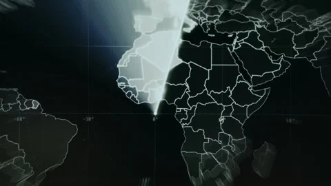Surveillance radar interface world map centered on Africa with real-time signal Stock Footage 334923949